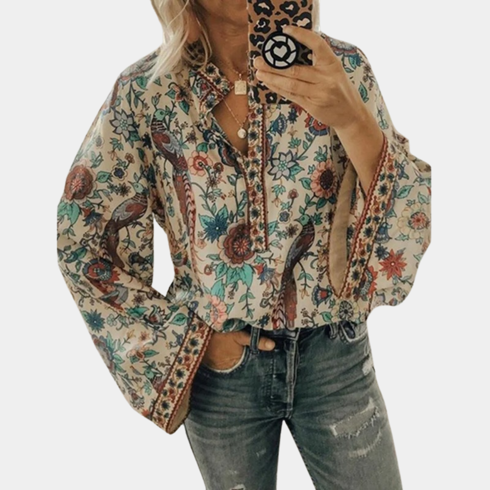 Tops | Women’s Boho Floral Print Wide Sleeve Blouse