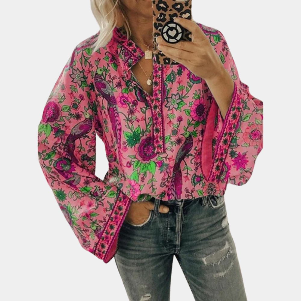 Tops | Women’s Boho Floral Print Wide Sleeve Blouse