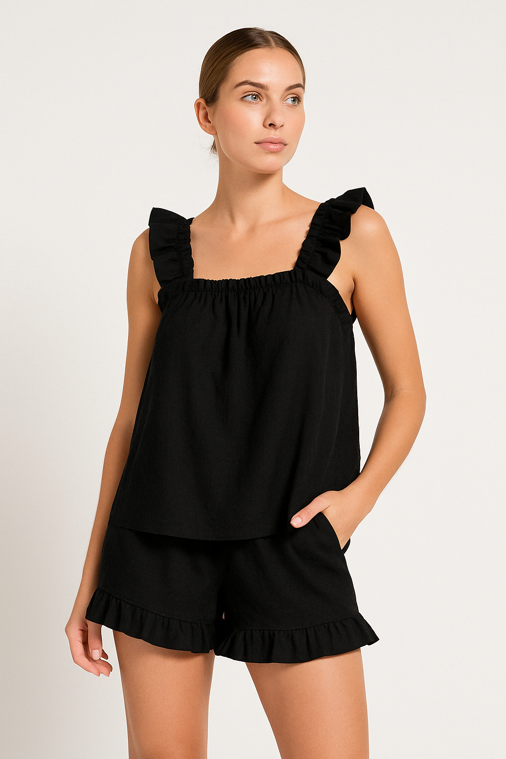 Loungewear | Women’s Ruffle Trim Two-Piece Pajama/Lounge Set