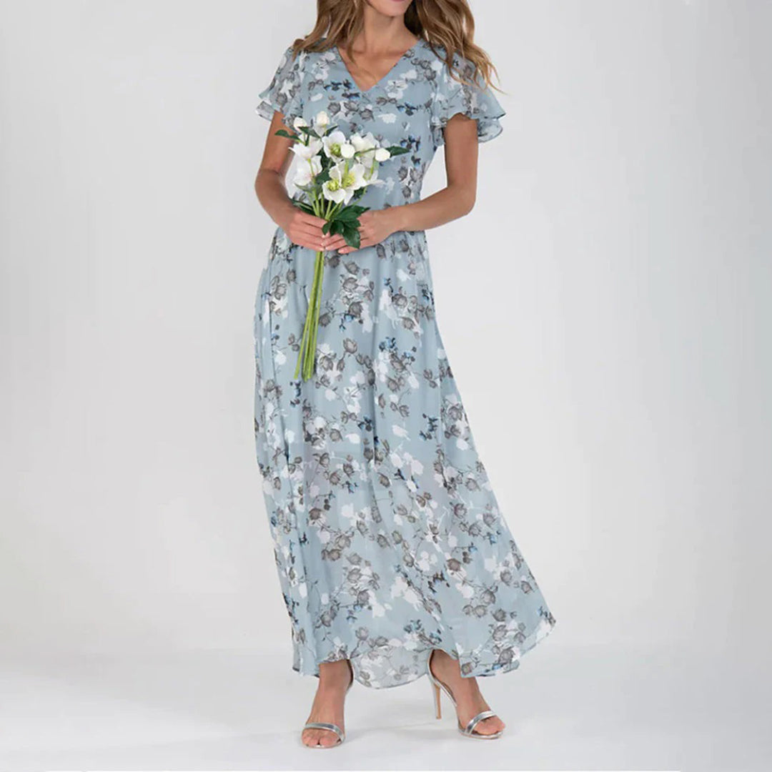 Dresses | Women’s Floral Chiffon Flutter Sleeve Maxi Dress