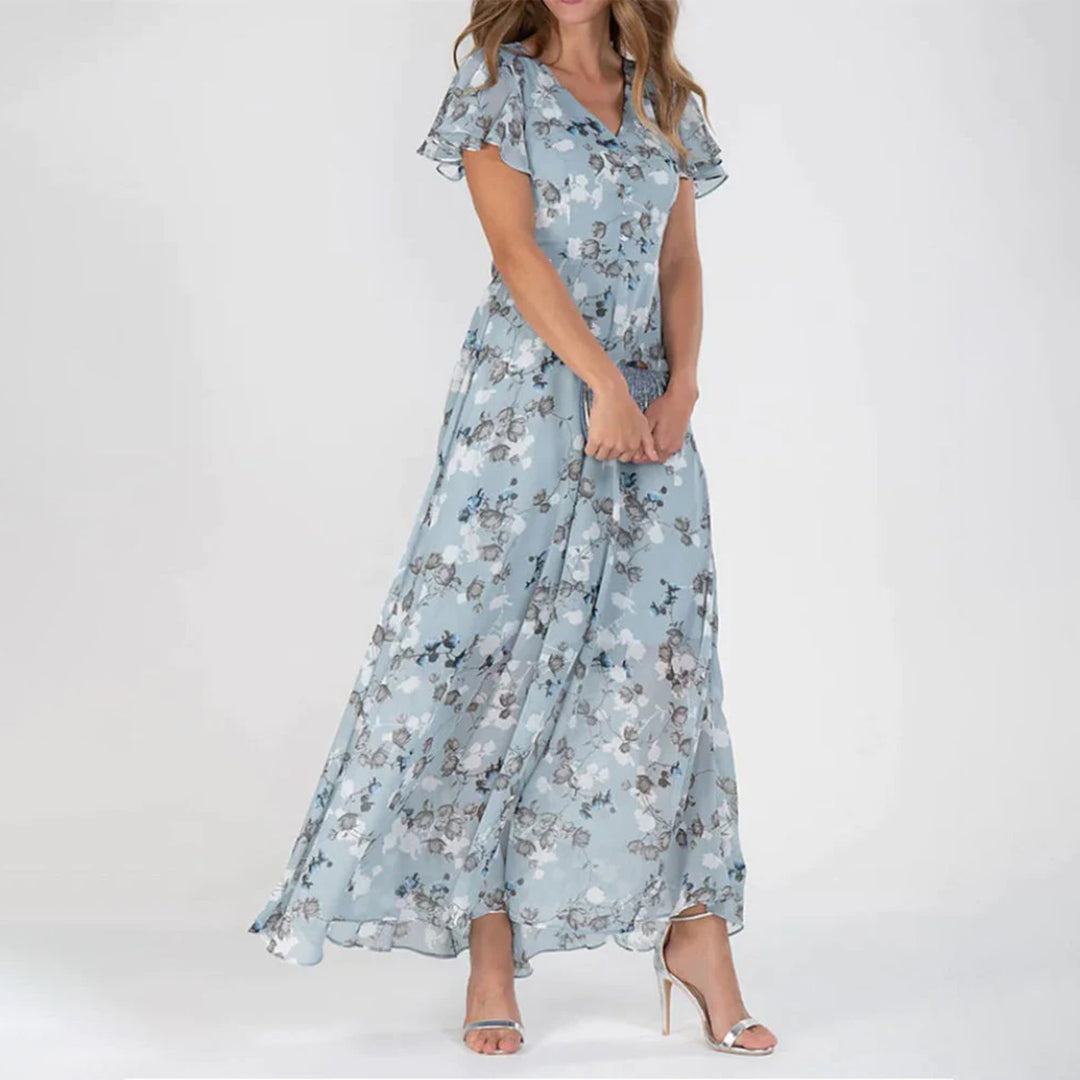 Dresses | Women’s Floral Chiffon Flutter Sleeve Maxi Dress