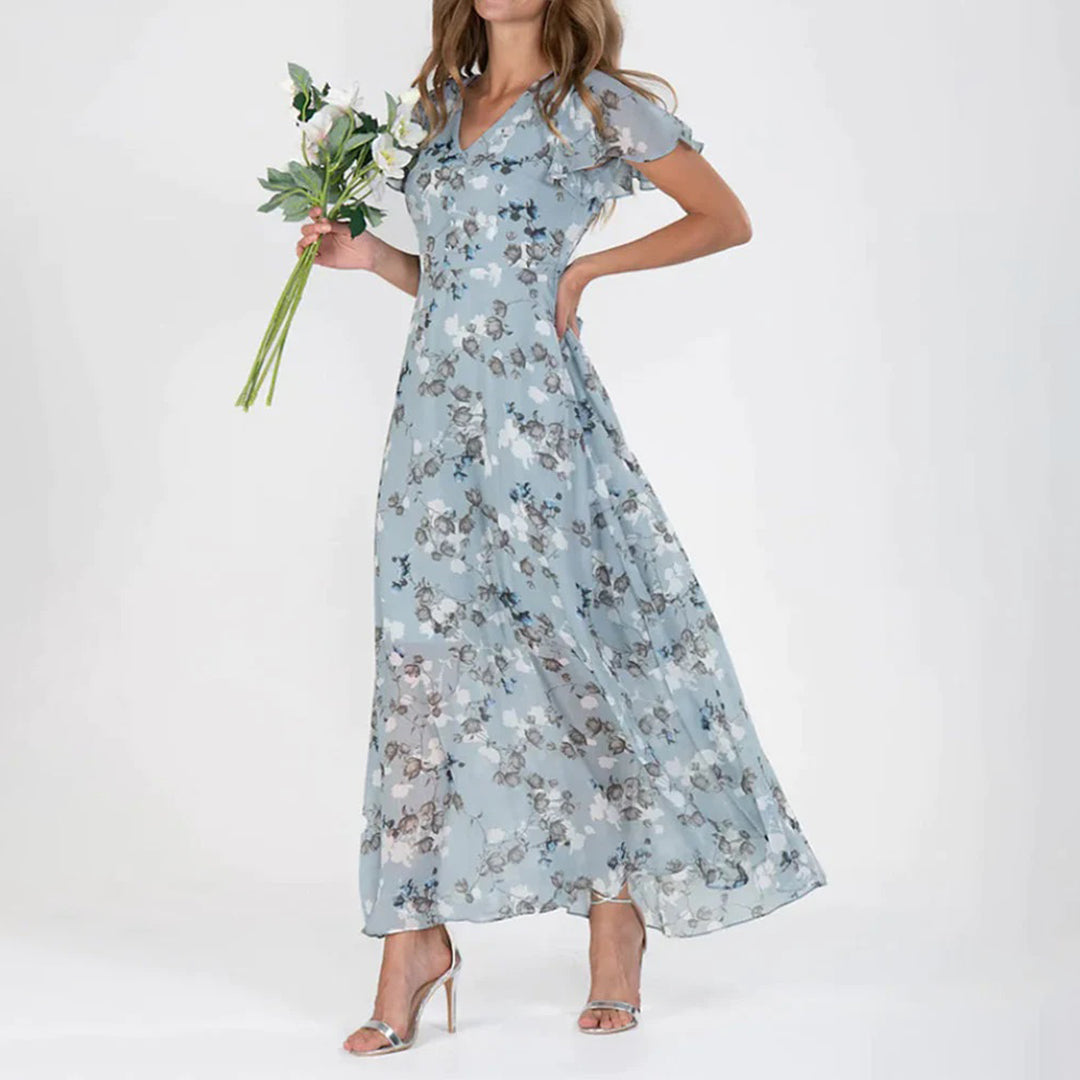 Dresses | Women’s Floral Chiffon Flutter Sleeve Maxi Dress