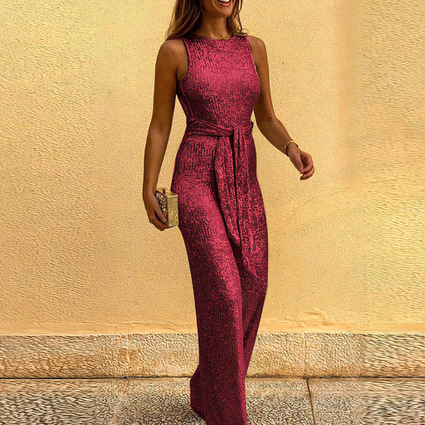 Jumpsuits | Women’s Sleeveless Glitter Jumpsuit with Open Back