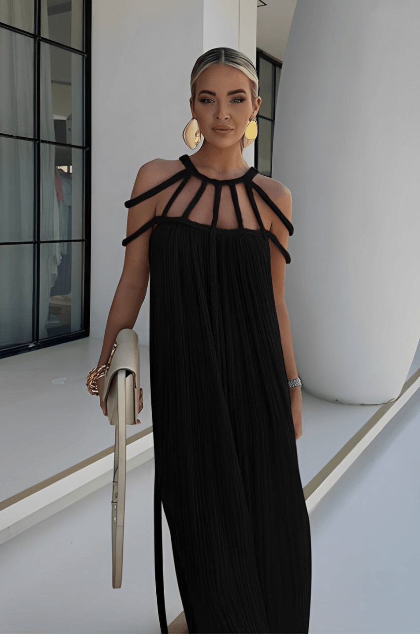 Dresses | Women’s Pleated Maxi Dress with Strappy Neckline Detail
