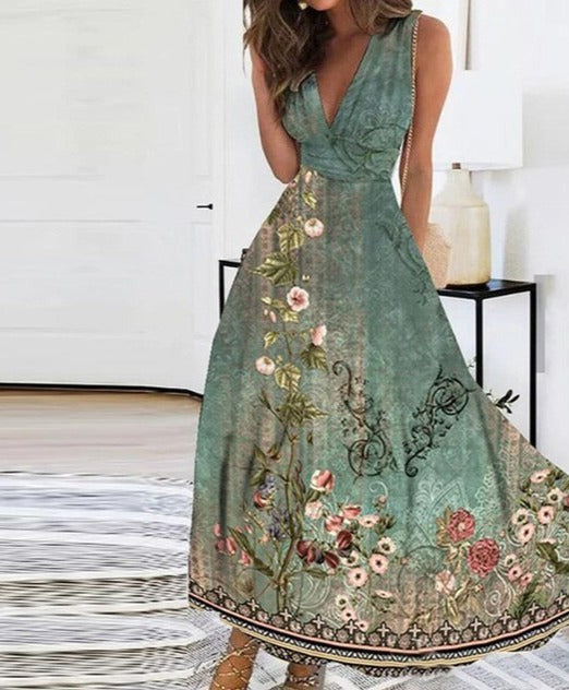 Dresses | Women’s Floral V-Neck Sleeveless Maxi Dress