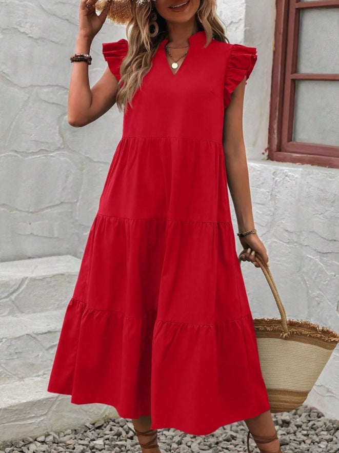 Dress | Cotton Blend V-Neck Midi Dress for Women