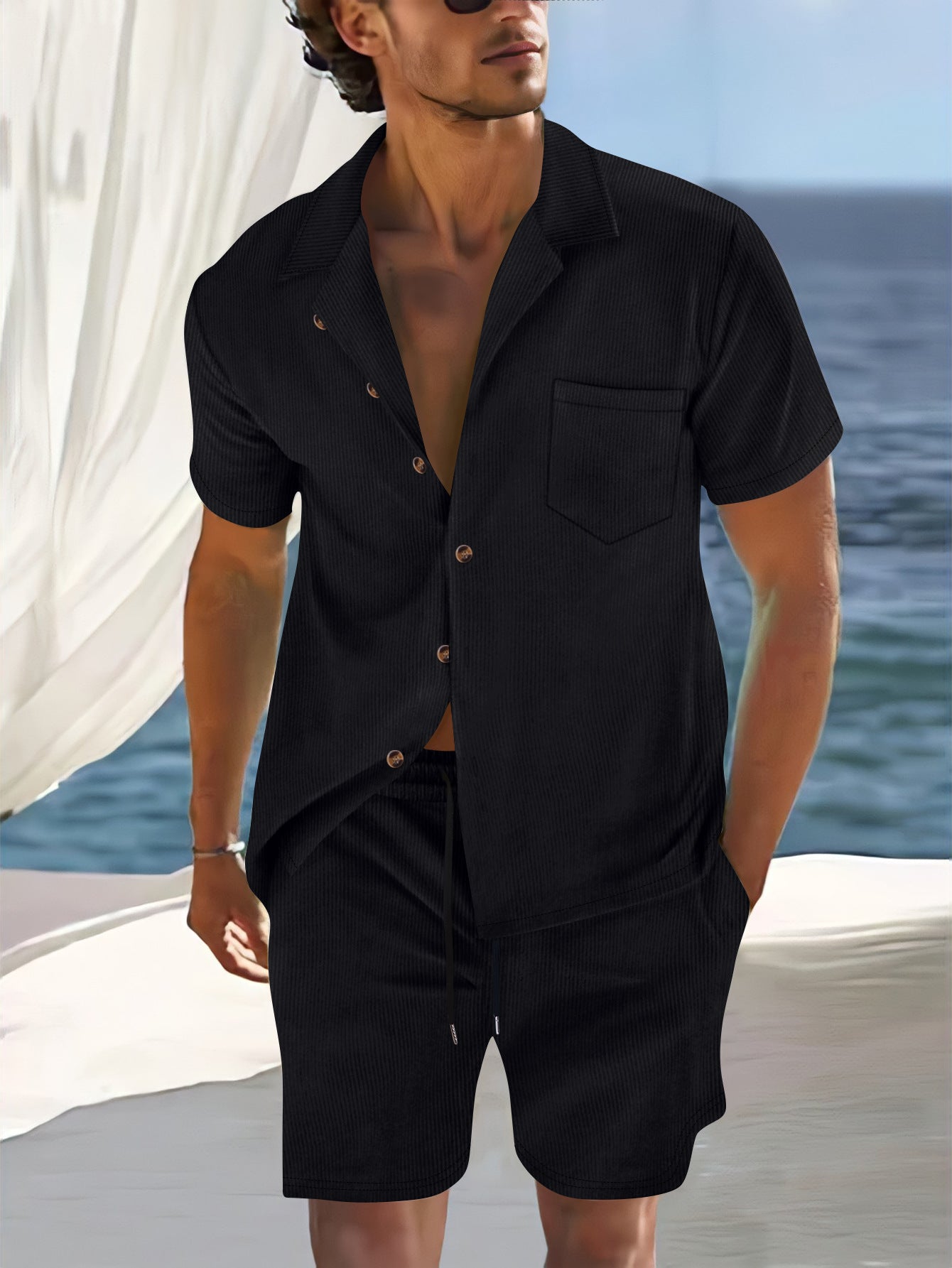 Sets | Men’s Short Sleeve Button-Up Shirt and Shorts Two-Piece Set