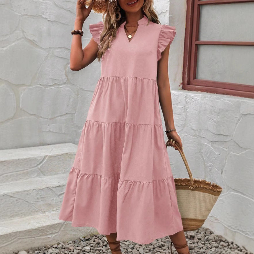 Dress | Cotton Blend V-Neck Midi Dress for Women
