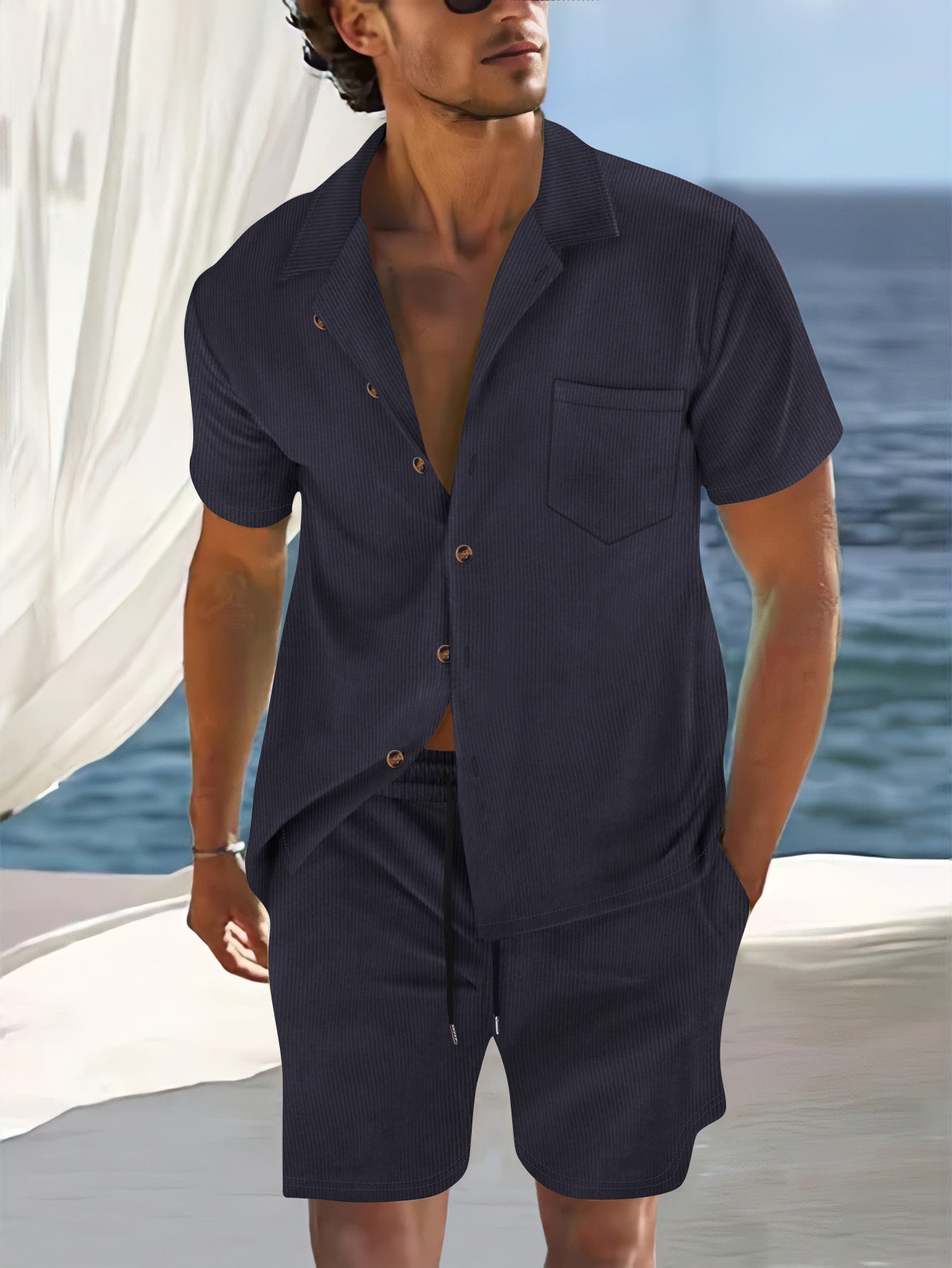 Sets | Men’s Short Sleeve Button-Up Shirt and Shorts Two-Piece Set