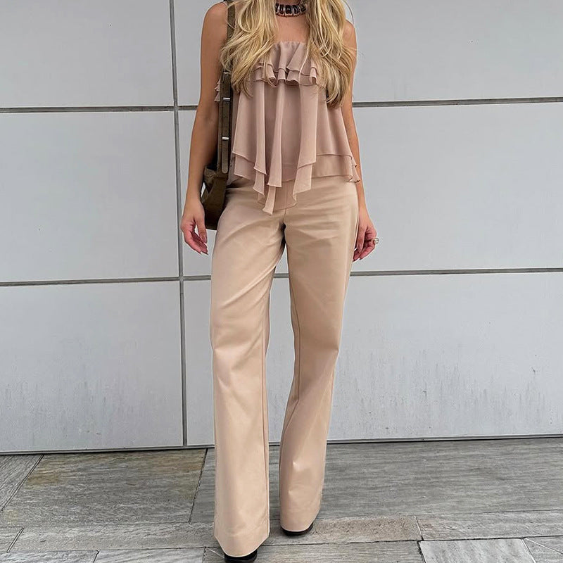 Sets | Women’s Ruffled Camisole Top and Wide-Leg Pants Two-Piece Set