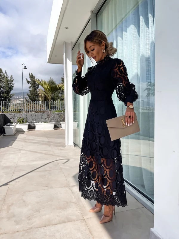 Dresses | Women’s Elegant Lace Midi Dress with Sheer Sleeves