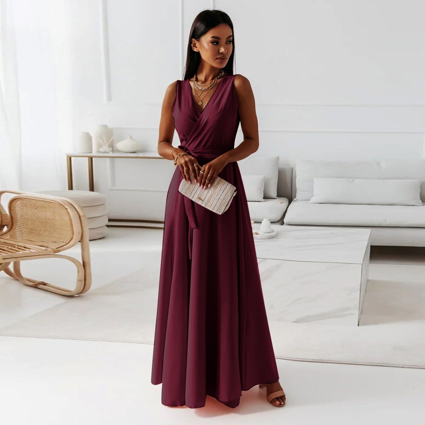 Women | Sleeveless Deep V-Neck Evening Gown