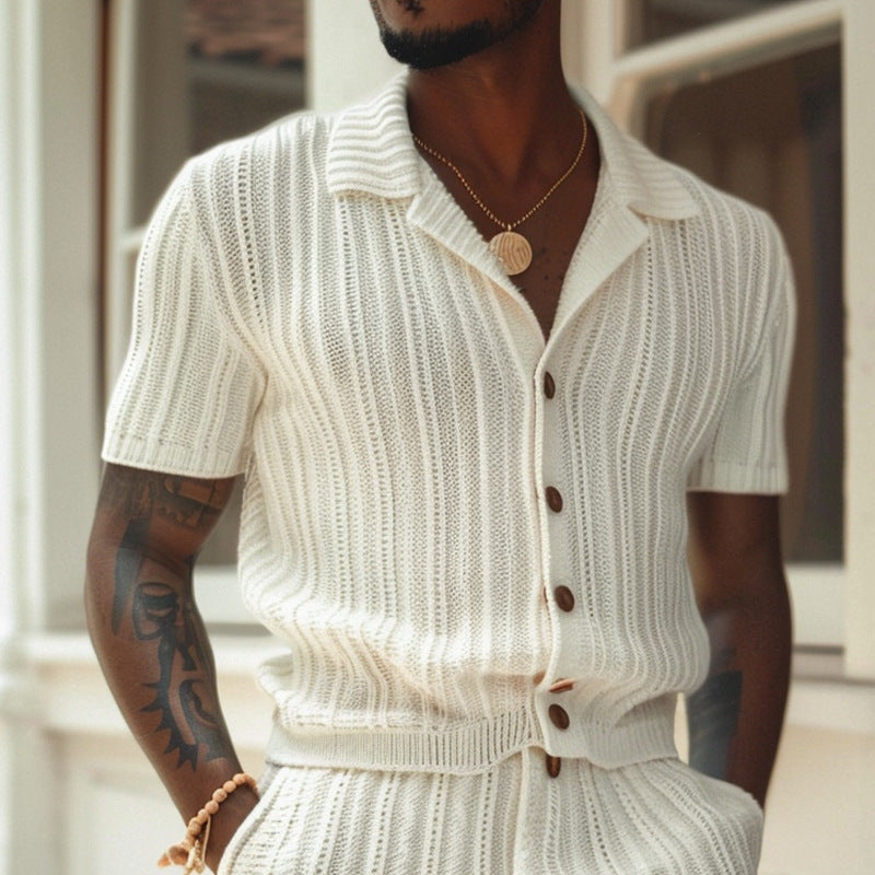 Sets | Men’s Ribbed Knit Short Sleeve Shirt and Shorts Set