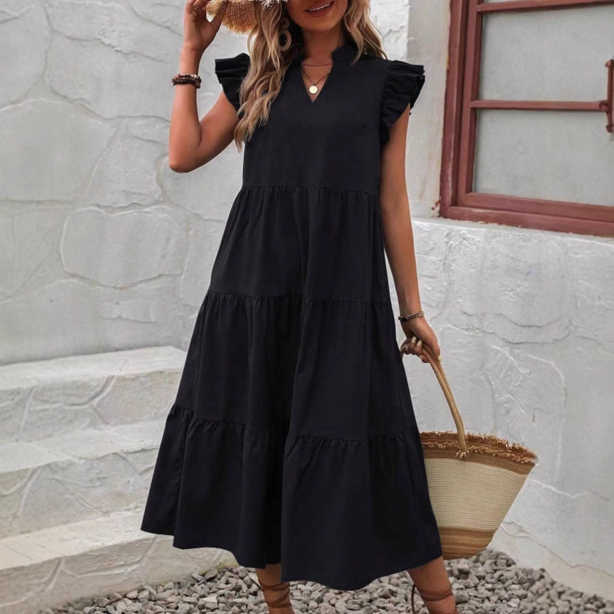 Dress | Cotton Blend V-Neck Midi Dress for Women