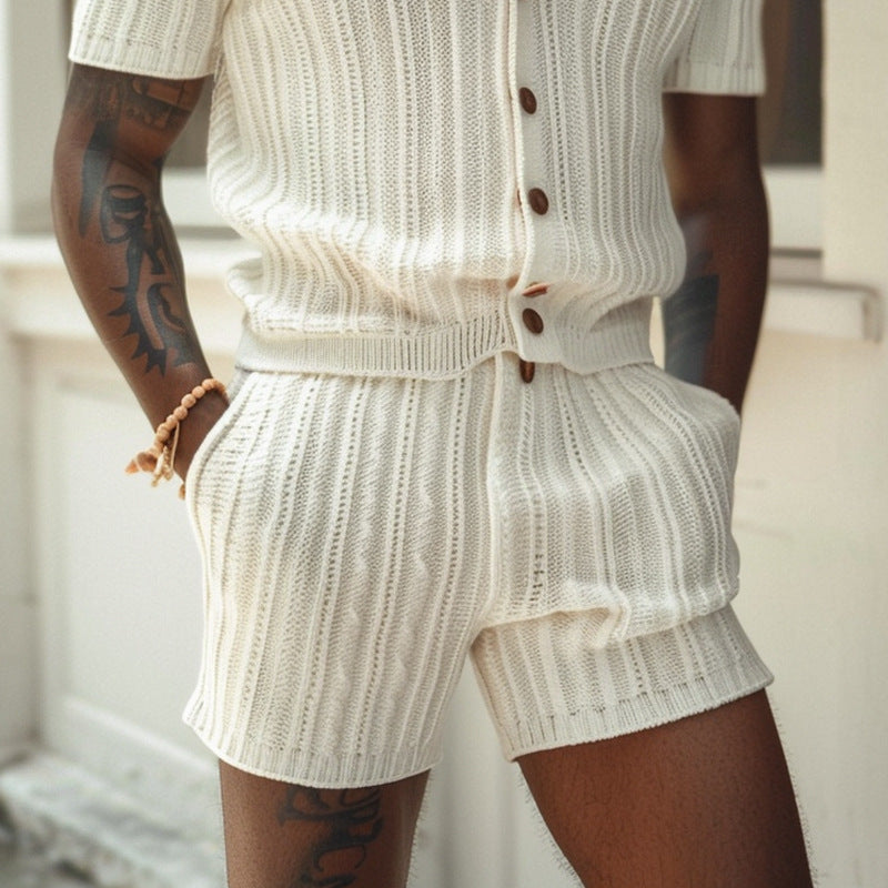 Sets | Men’s Ribbed Knit Short Sleeve Shirt and Shorts Set