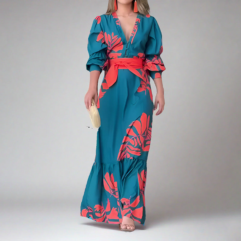 Dress | V-Neck Maxi Dress with Bold Print