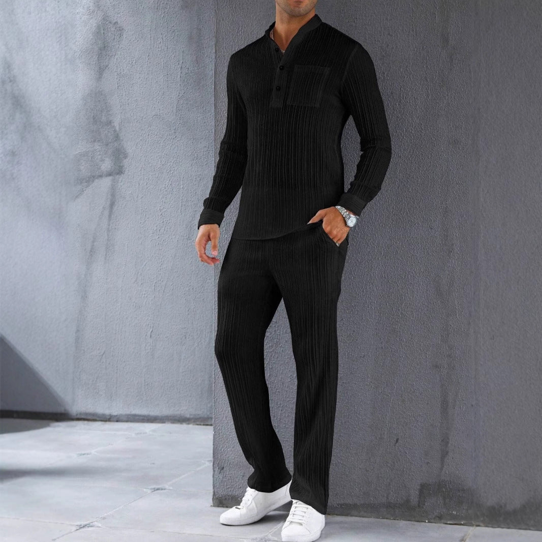 Sets | Men’s Slim Fit Ribbed Texture Shirt and Trousers Set