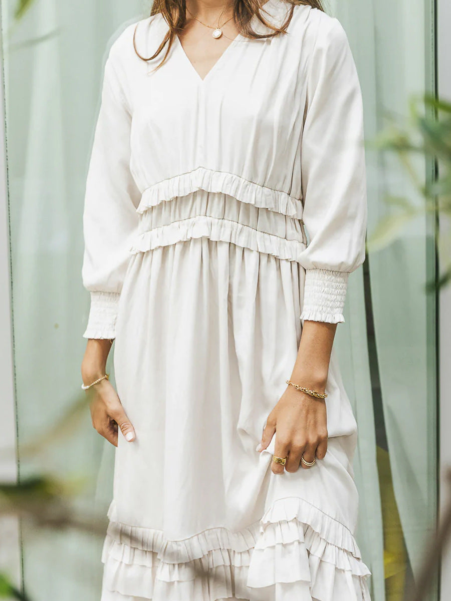 Dress | V-Neck Midi Dress with Tiered Ruffle Hem