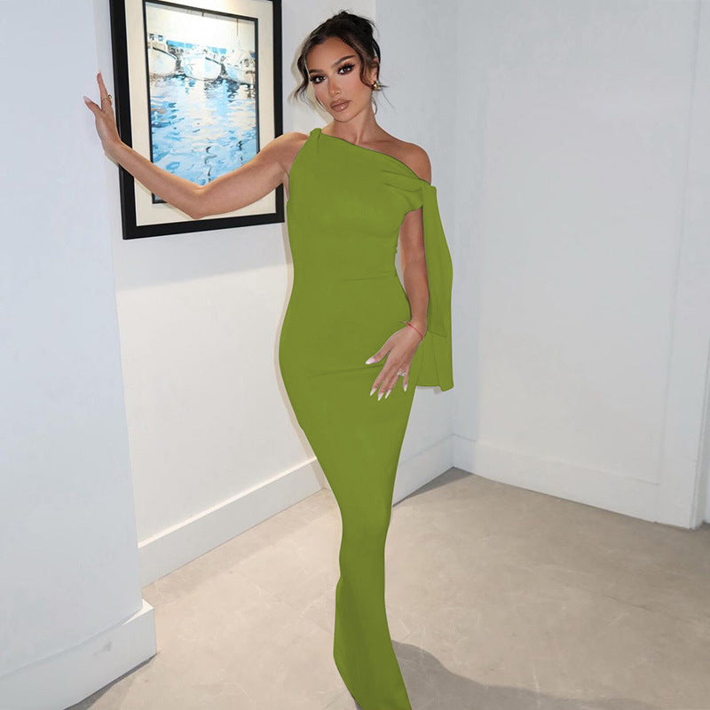 Dresses | Women’s One-Shoulder Slim Fit Satin Feel Floor-Length Evening Dress