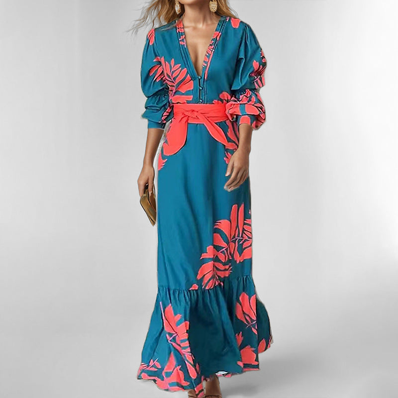 Dress | V-Neck Maxi Dress with Bold Print