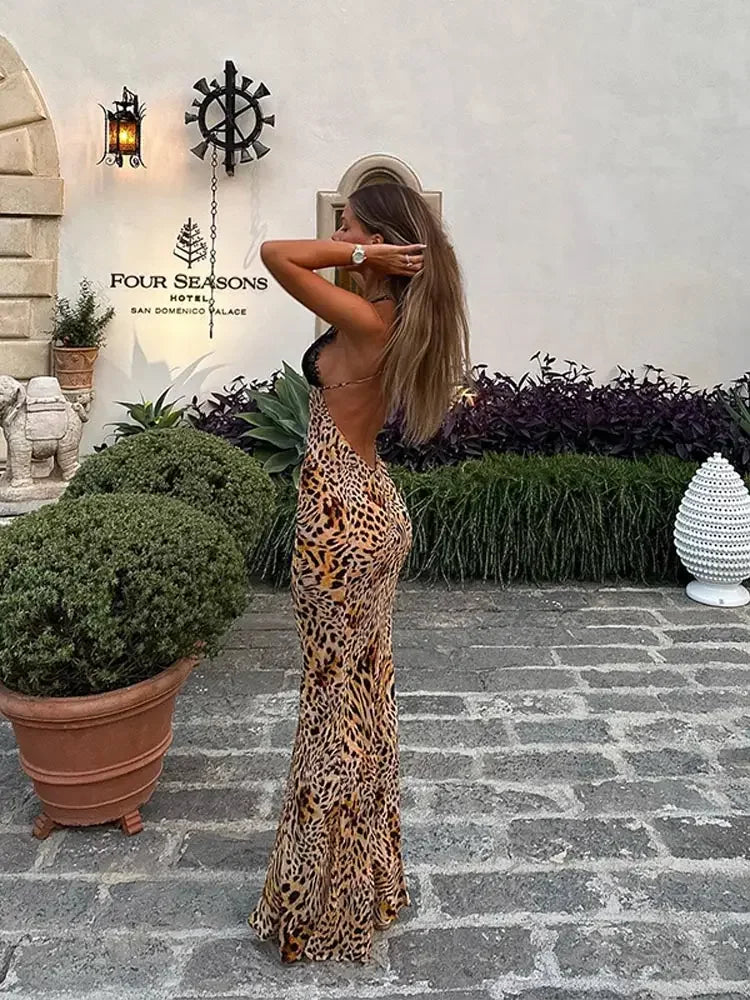 Dress | Tiger Print Open-Back Summer Maxi Dress