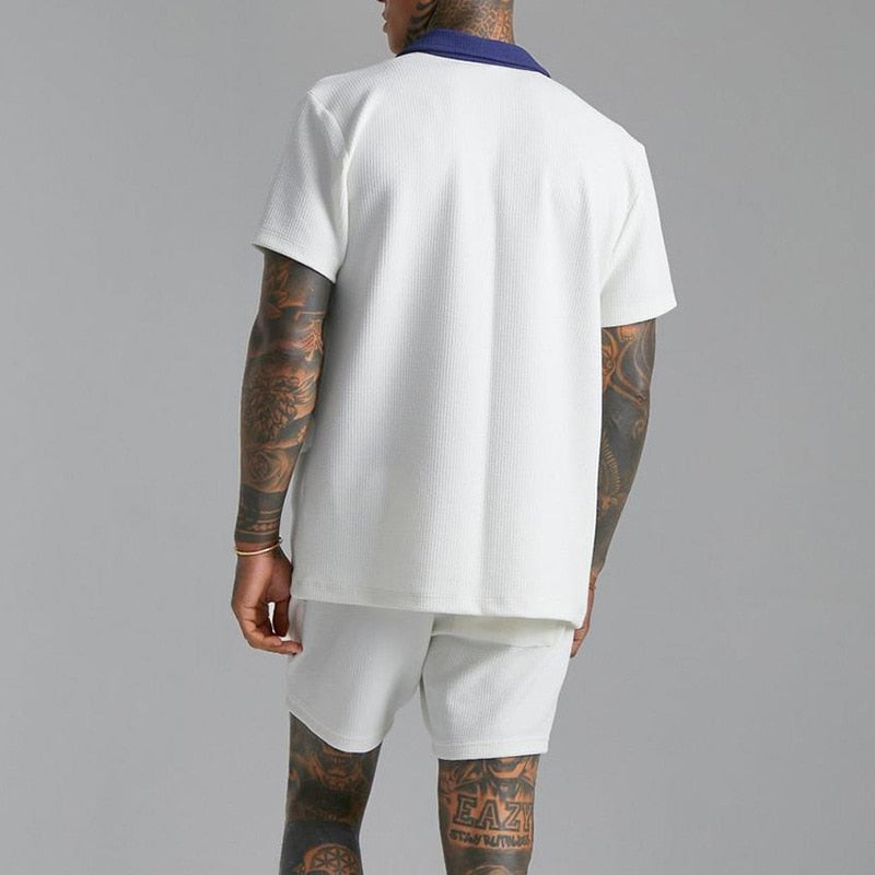 Sets | Men’s Contrast Trim Short Sleeve Shirt & Drawstring Shorts Set