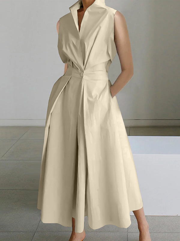 Women | Sleeveless Collared Midi Dress