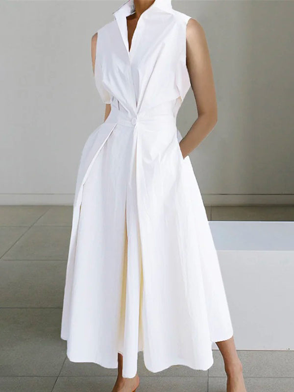 Women | Sleeveless Collared Midi Dress