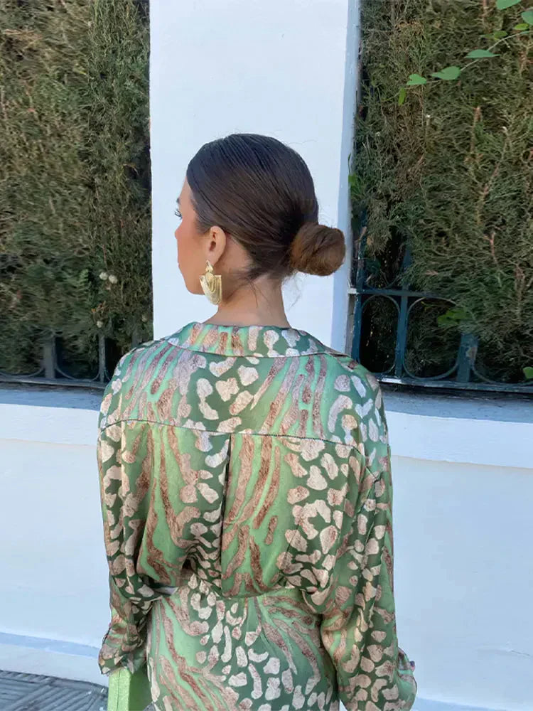 Dresses | Women’s Satin Animal-Print Wrap Midi Dress