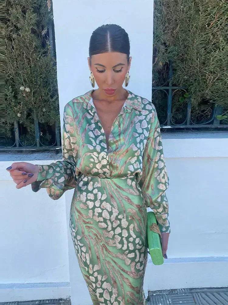 Dresses | Women’s Satin Animal-Print Wrap Midi Dress