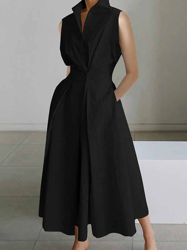 Women | Sleeveless Collared Midi Dress