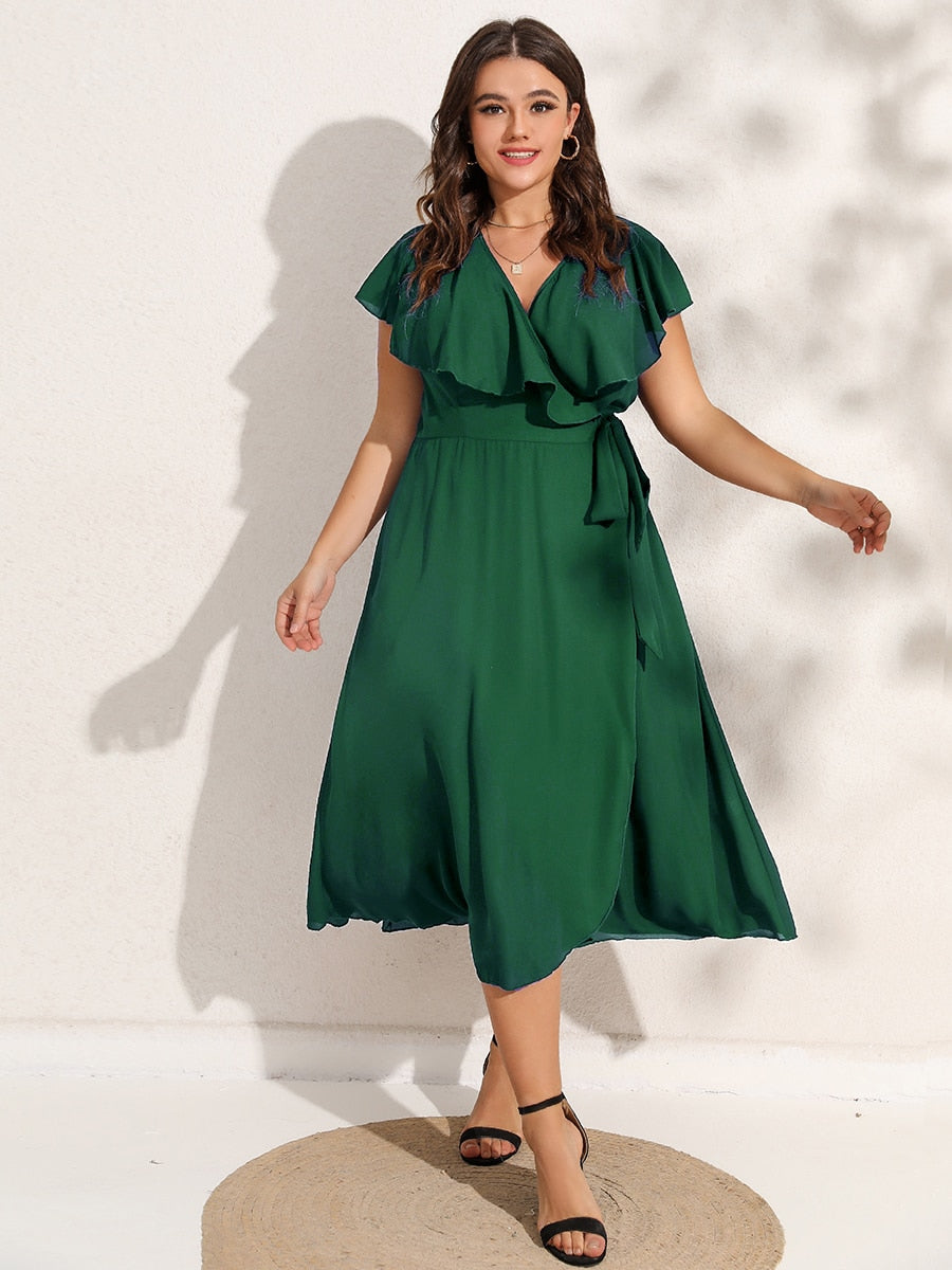 Dresses | Women’s Belted Short Sleeve Slit Midi Dress