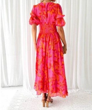 Maxi Dress | Puff Sleeves with Flowing Floral Fit