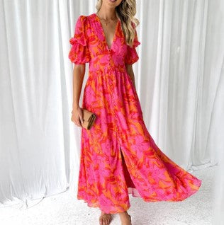 Maxi Dress | Puff Sleeves with Flowing Floral Fit
