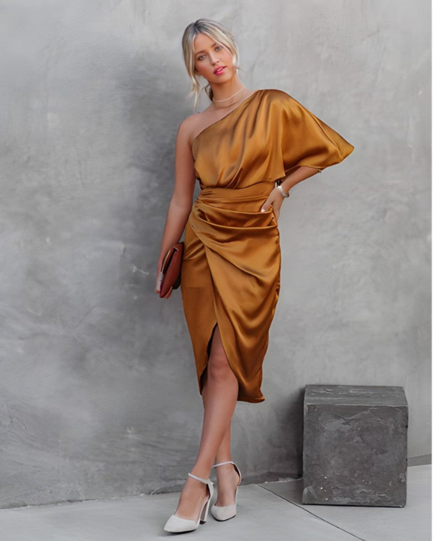 Dresses | Women’s One-Shoulder Ruched Satin Midi Dress