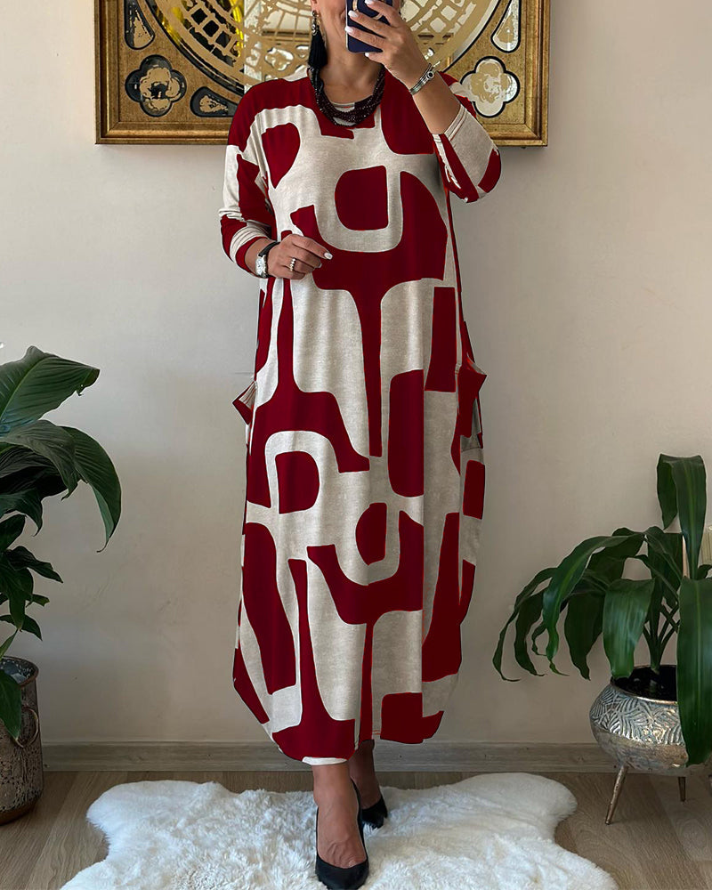 Dresses | Women’s Geometric Print Long Sleeve Maxi Dress