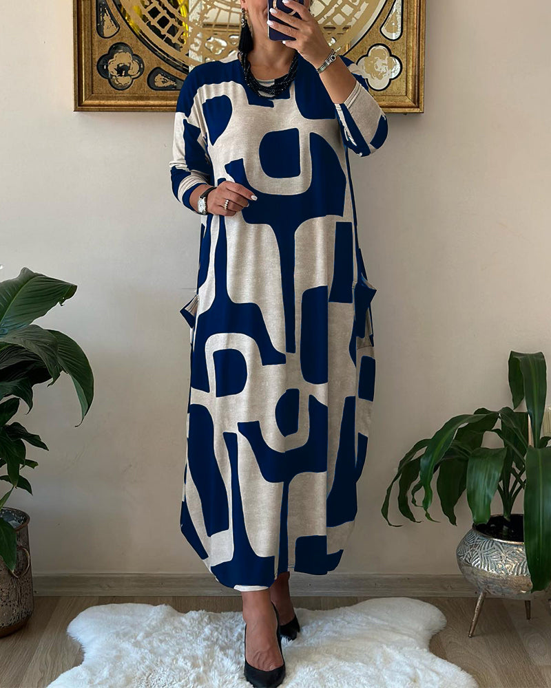 Dresses | Women’s Geometric Print Long Sleeve Maxi Dress