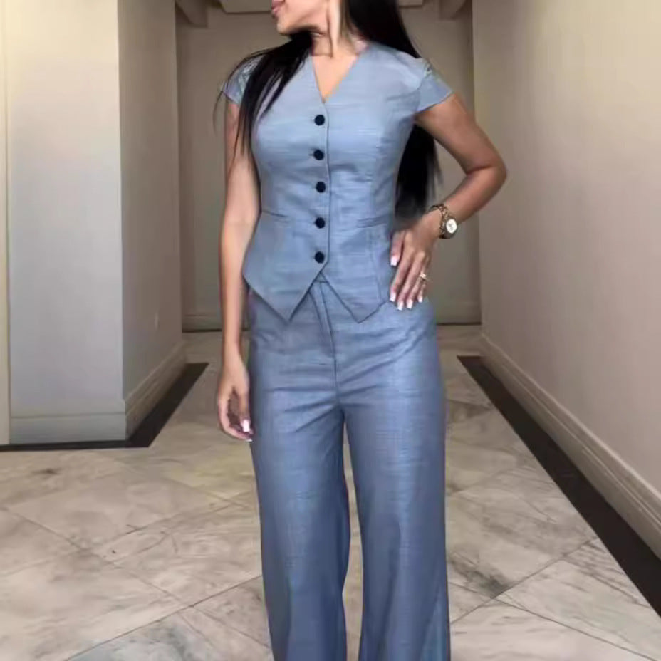 Jumpsuits | Women’s Button-Front Short Sleeve Wide-Leg Jumpsuit