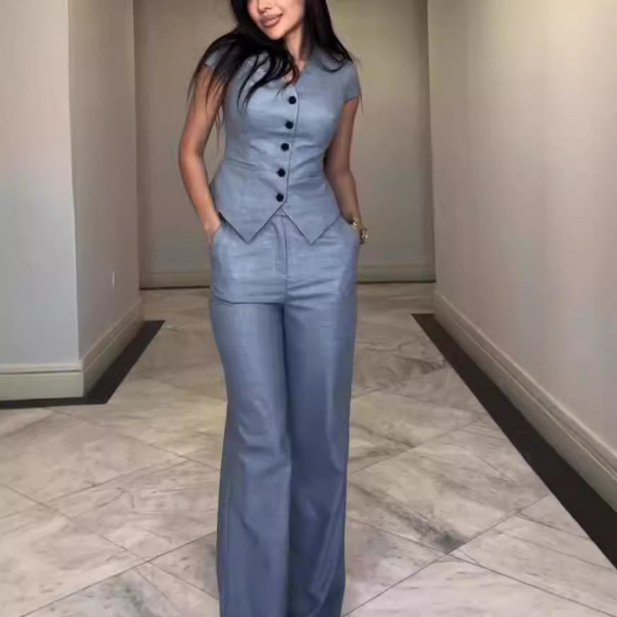 Jumpsuits | Women’s Button-Front Short Sleeve Wide-Leg Jumpsuit