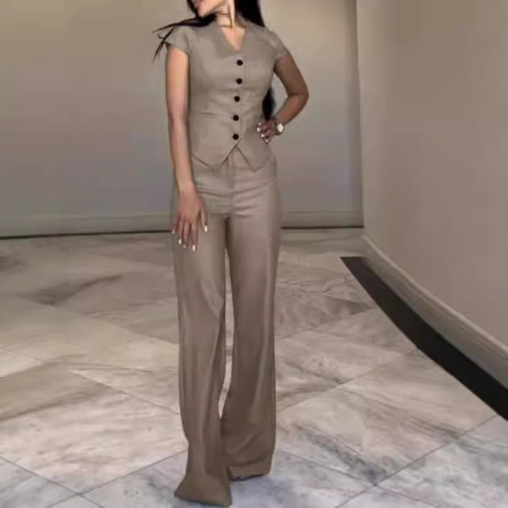 Jumpsuits | Women’s Button-Front Short Sleeve Wide-Leg Jumpsuit