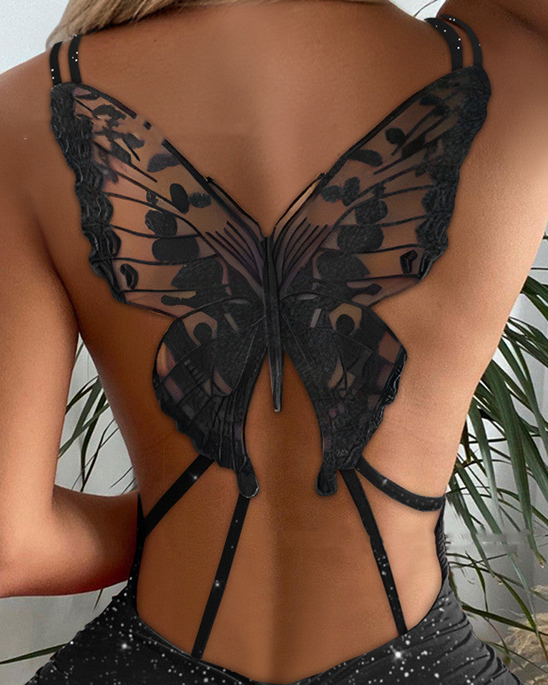 Dresses | Women’s Glitter Mini Dress with Butterfly Back Detail
