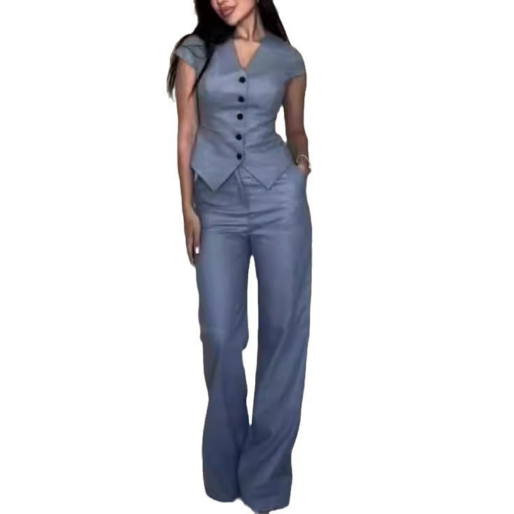 Jumpsuits | Women’s Button-Front Short Sleeve Wide-Leg Jumpsuit
