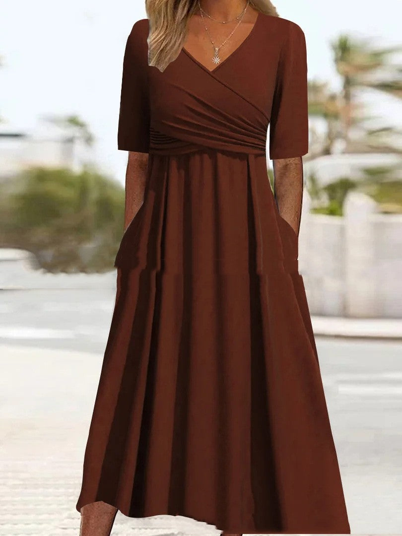 Dresses | Women’s Half Sleeve A-Line Maxi Dress with Wrap V-Neck