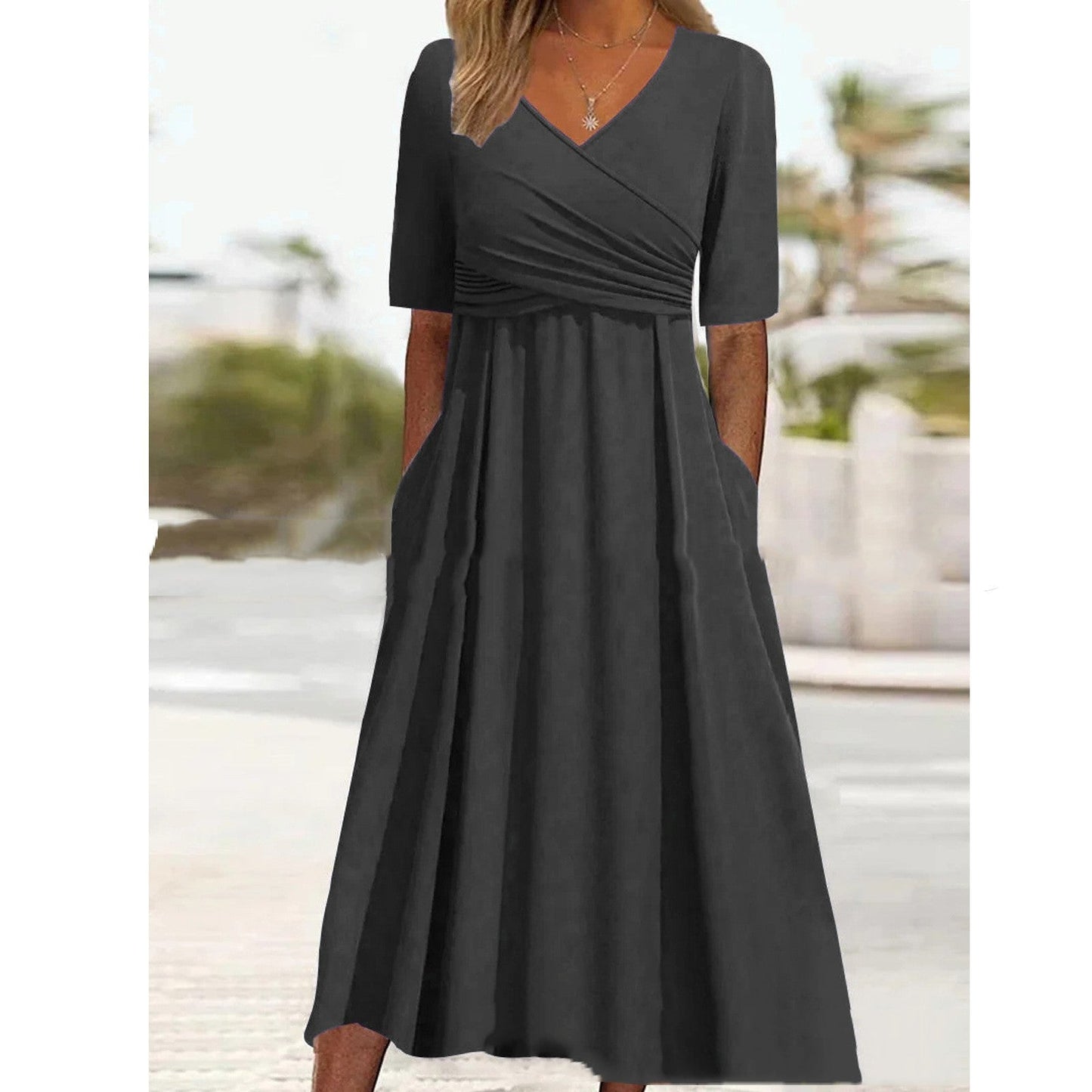 Dresses | Women’s Half Sleeve A-Line Maxi Dress with Wrap V-Neck
