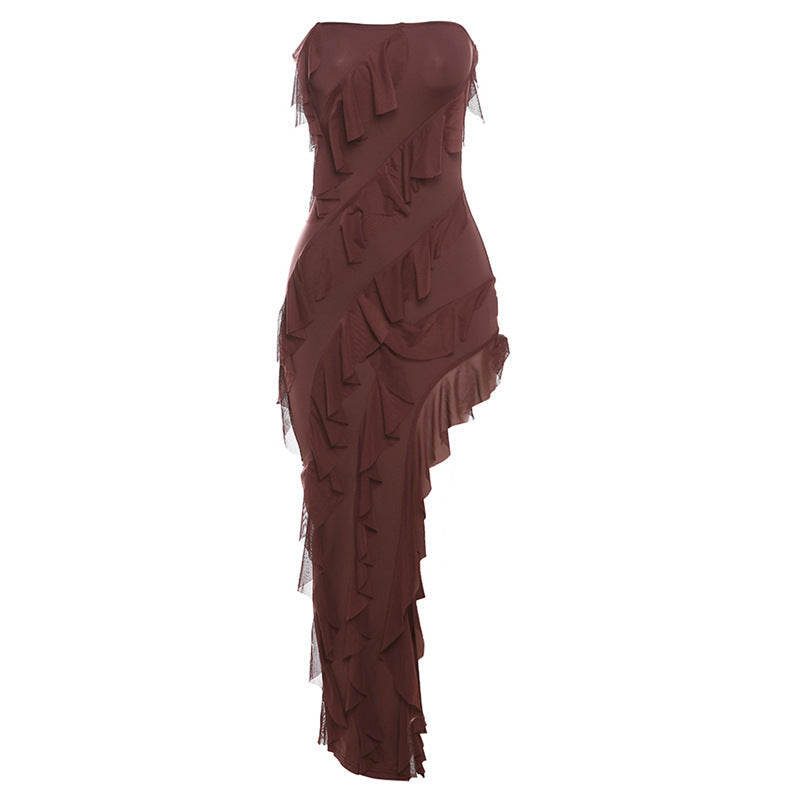 Dresses | Women’s Strapless Textured Ruffle Maxi Dress with High Slit