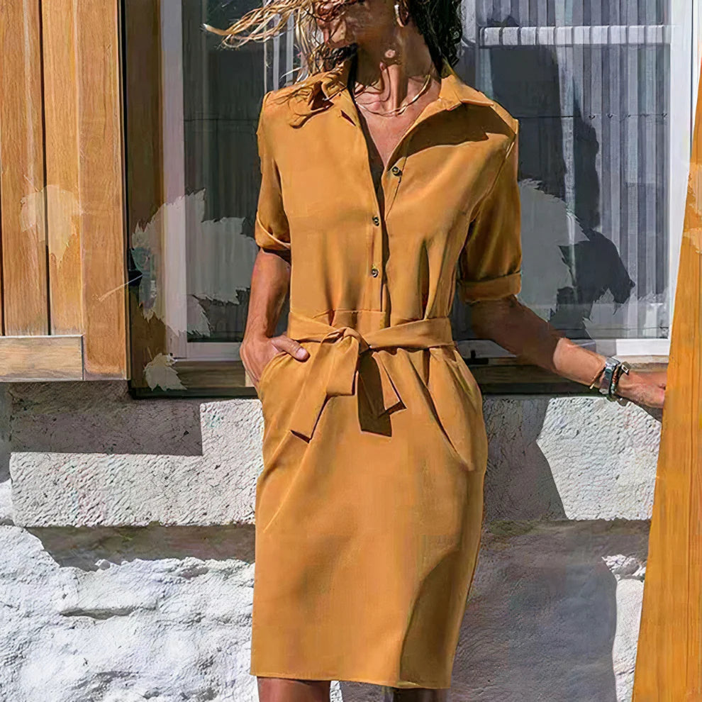 Dresses | Women’s Casual Belted Collared Shirt Dress