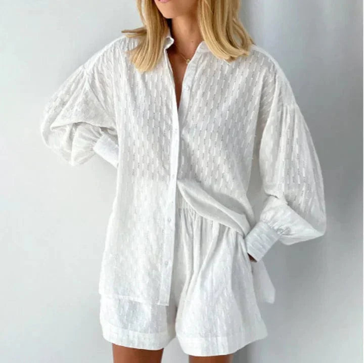 Sets | Women’s Relaxed Textured Shirt and Shorts Two-Piece Set