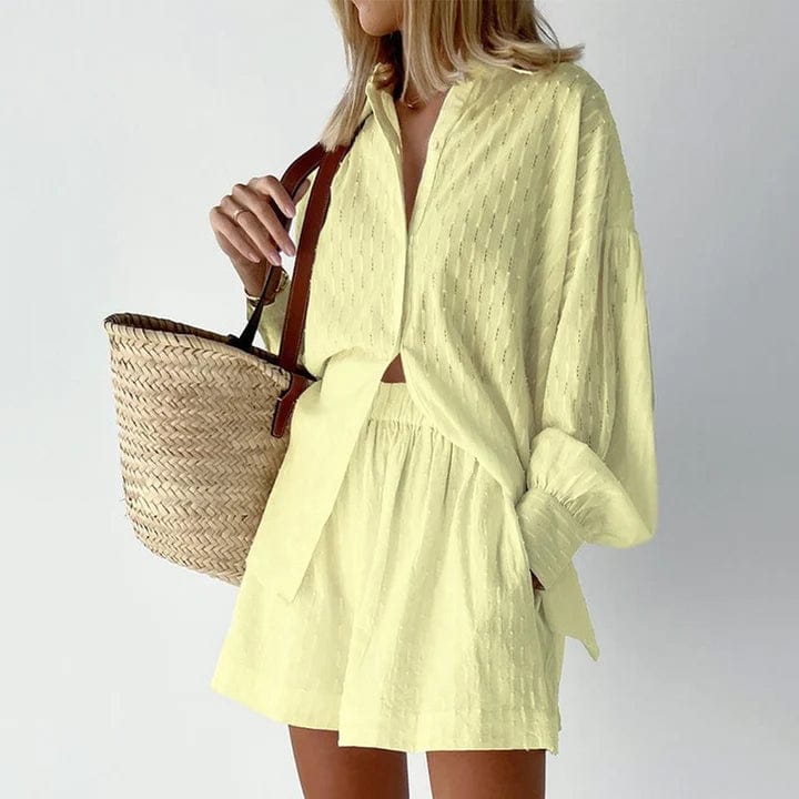 Sets | Women’s Relaxed Textured Shirt and Shorts Two-Piece Set