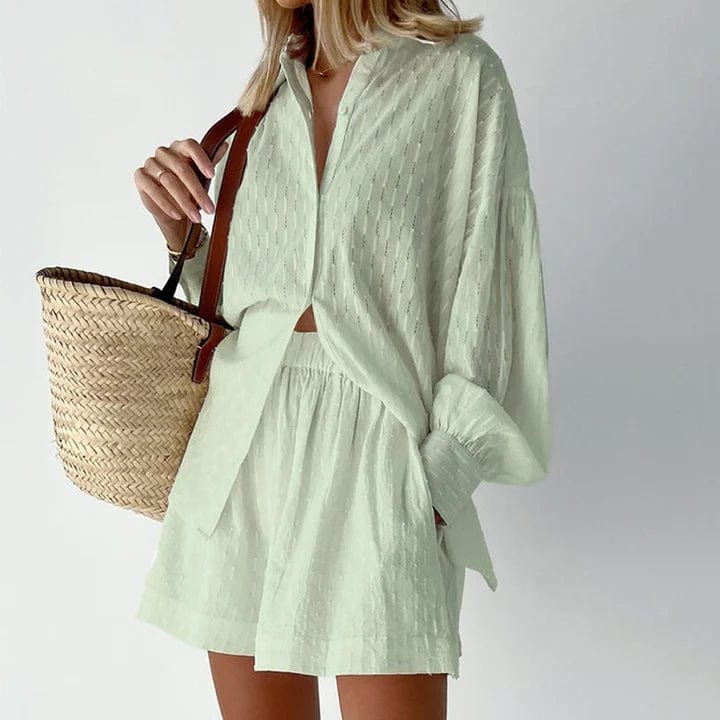 Sets | Women’s Relaxed Textured Shirt and Shorts Two-Piece Set
