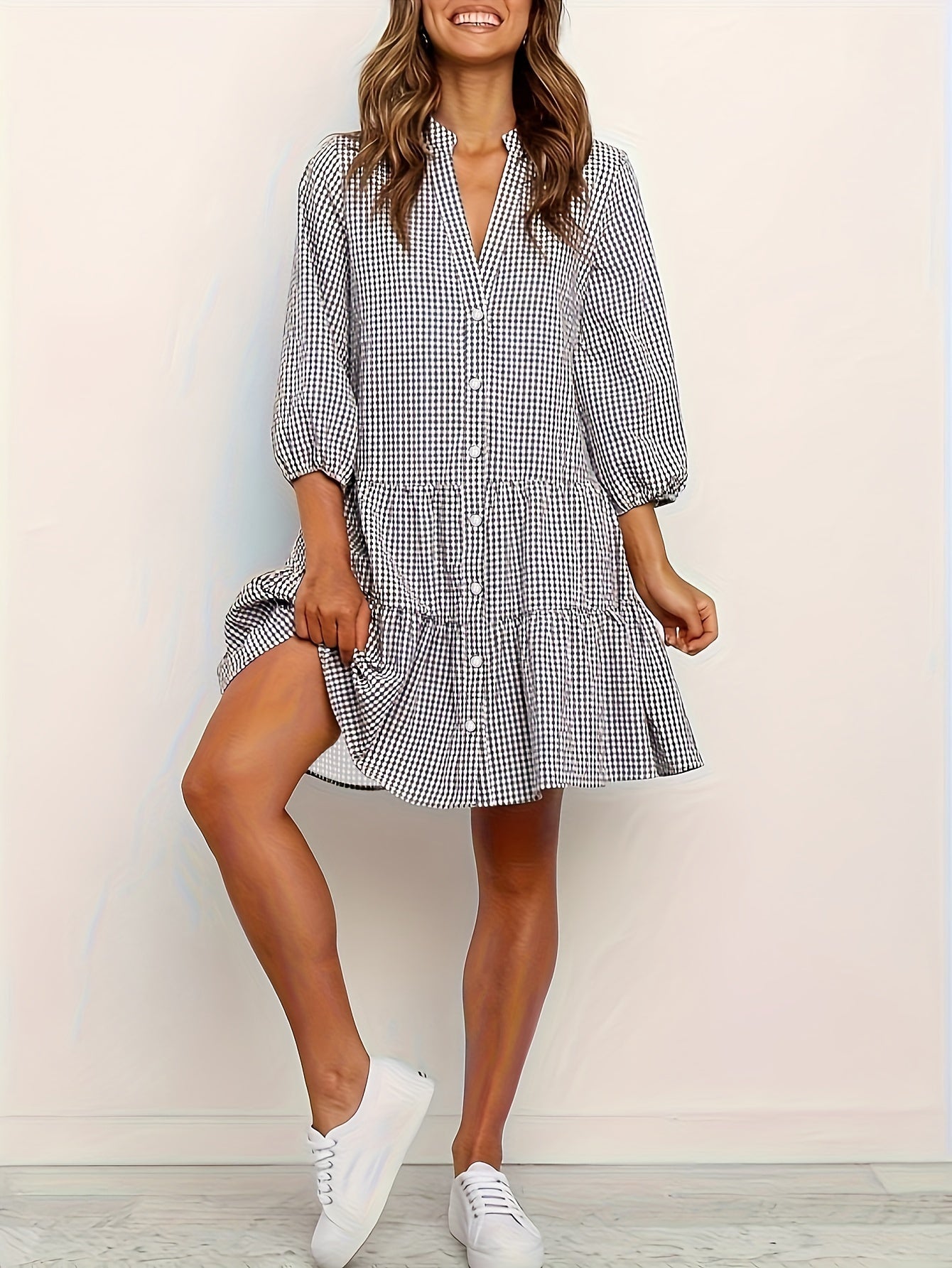 Dresses | Women’s Gingham Checkered Button-Down Mini Dress